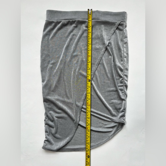 Metallic Silver Wrap Midi Skirt Mini Summer Asymmetrical Slit Dress Sequin Fest - Picture 13 of 17